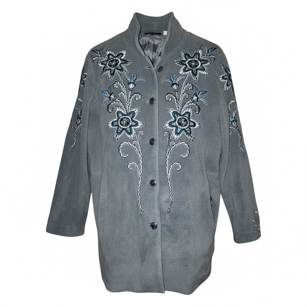 Bob Mackie Wearable Art Gray Embroidered Jacket